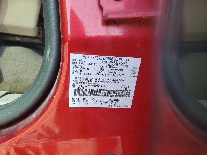 2001 Ford F250 მანქანა იყიდება აუქციონზე, vin: 1FTNW21F91ED28637, აუქციონის ნომერი: 77107125