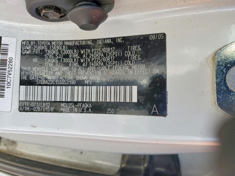 76265275 :رقم المزاد ، 5TDBA22C15S053190 vin ، 2005 Toyota Sienna مزاد بيع