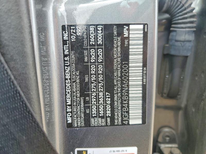79301975 :رقم المزاد ، 4JGFB4KB9NA602001 vin ، 2022 Mercedes-benz Gle مزاد بيع