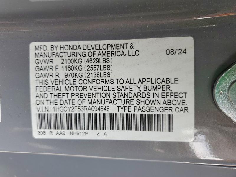 Продажа на аукционе авто 2024 Honda Accord, vin: 1HGCY2F53RA094646, номер лота: 75508305