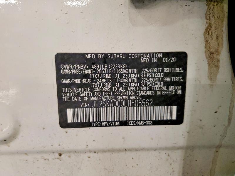 Продажа на аукционе авто 2020 Subaru Forester, vin: JF2SKADC0LH506562, номер лота: 77892845