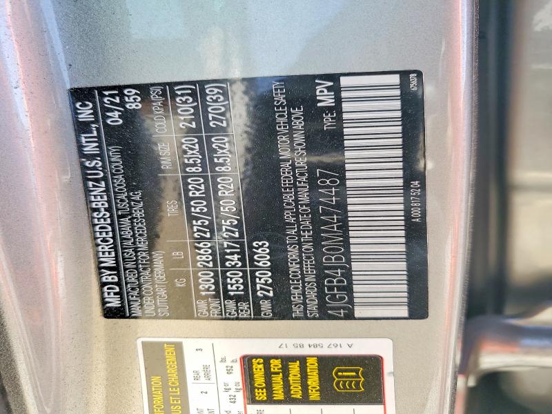 76262435 :رقم المزاد ، 4JGFB4JB0MA474487 vin ، 2021 Mercedes-benz Gle مزاد بيع
