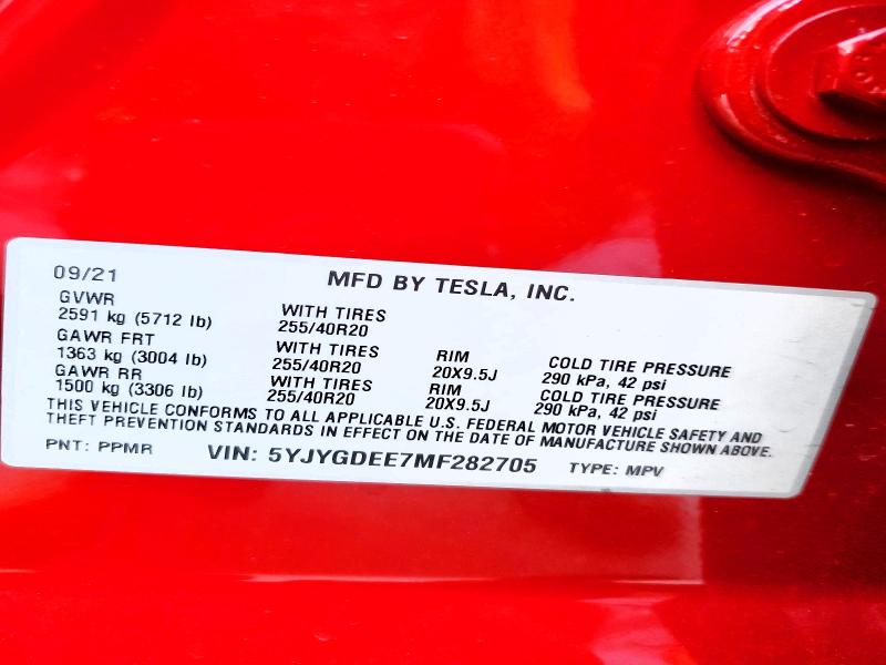 Продажа на аукционе авто 2021 Tesla Model Y, vin: 5YJYGDEE7MF282705, номер лота: 78560865