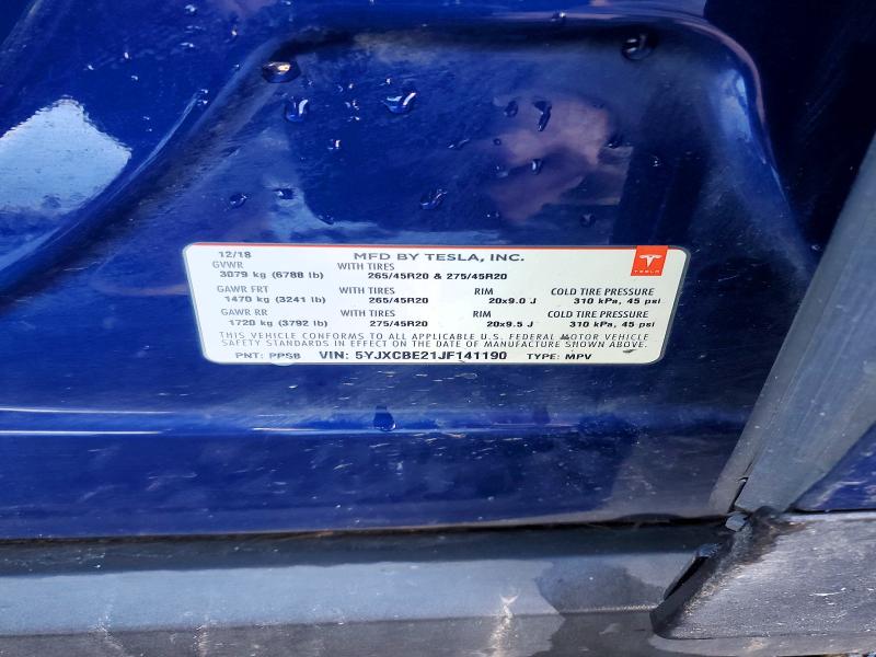 2018 Tesla Model X მანქანა იყიდება აუქციონზე, vin: 5YJXCBE21JF141190, აუქციონის ნომერი: 78491955