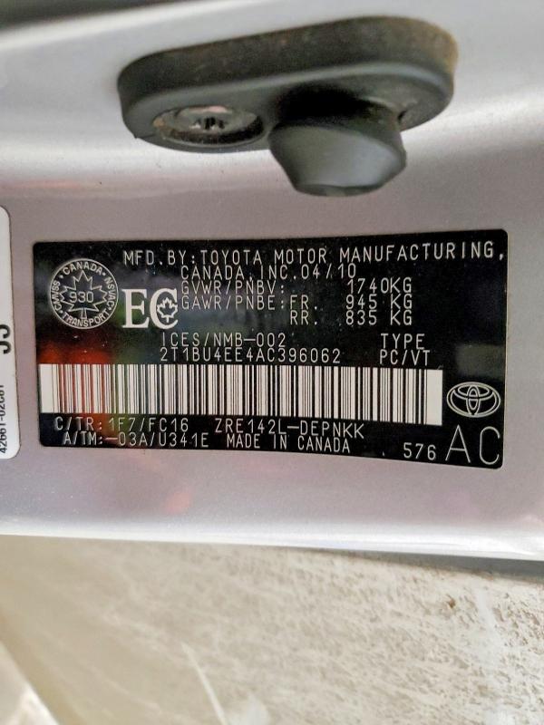 Продажа на аукционе авто 2010 Toyota Corolla, vin: 2T1BU4EE4AC396062, номер лота: 75542135