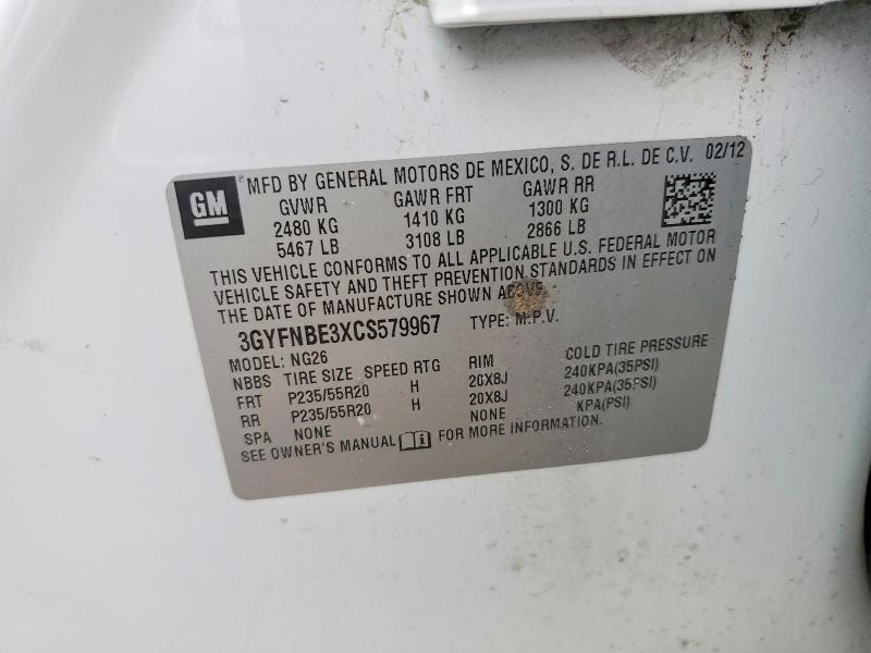 77877475 :رقم المزاد ، 3GYFNBE3XCS579967 vin ، 2012 Cadillac Srx مزاد بيع