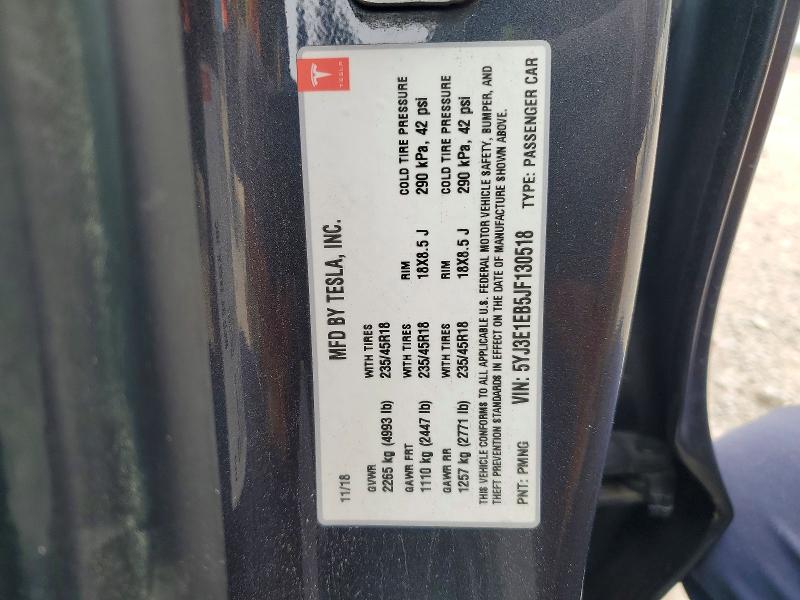 Продаж на аукціоні авто 2018 Tesla Model 3, vin: 5YJ3E1EB5JF130518, номер лоту: 77704565