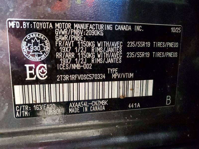 75700925 :رقم المزاد ، 2T3R1RFV0SC570334 vin ، 2025 Toyota Rav4 مزاد بيع