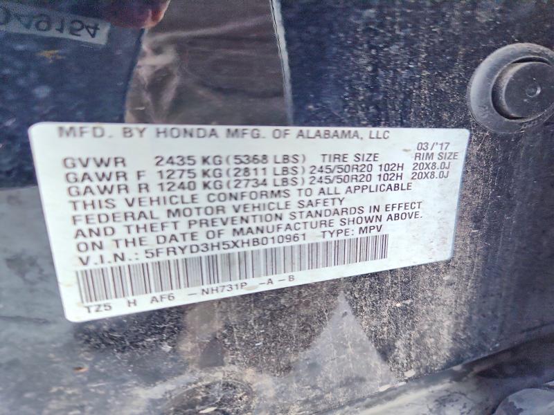 Aukcja sprzedaży 2017 Acura Mdx, vin: 5FRYD3H5XHB010961, numer aukcji: 75823995