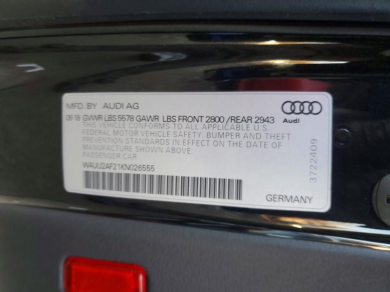 75753165 :رقم المزاد ، WAUU2AF21KN026555 vin ، 2019 Audi A7 مزاد بيع