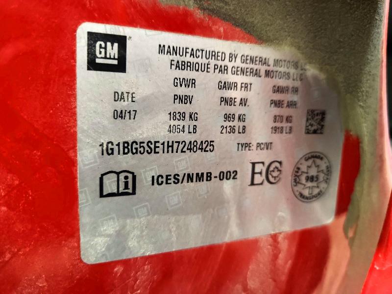 Aukcja sprzedaży 2017 Chevrolet Cruze, vin: 1G1BG5SE1H7248425, numer aukcji: 74062125
