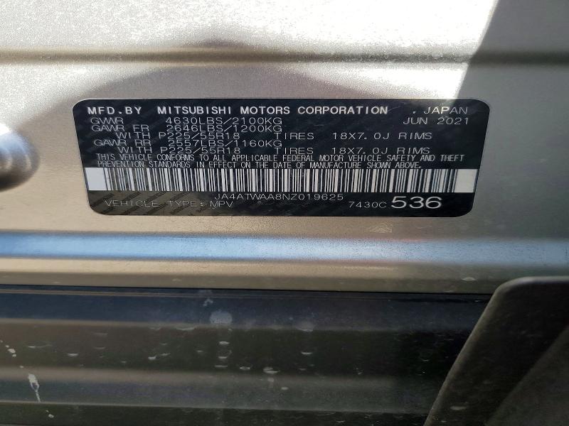 78919015 :رقم المزاد ، JA4ATWAA8NZ019625 vin ، 2022 Mitsubishi Eclipse Cross مزاد بيع