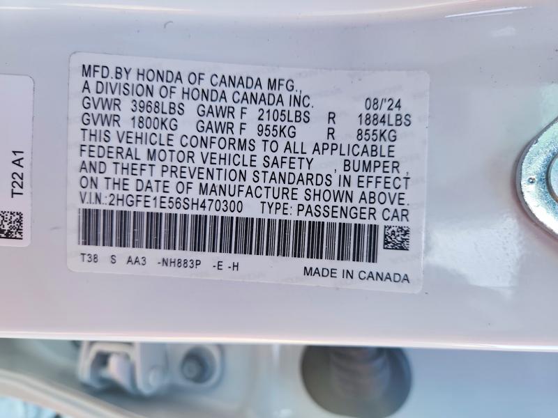 77382875 :رقم المزاد ، 2HGFE1E56SH470300 vin ، 2025 Honda Civic مزاد بيع