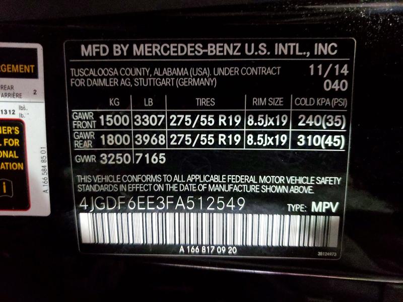 Aukcja sprzedaży 2015 Mercedes-benz Gl, vin: 4JGDF6EE3FA512549, numer aukcji: 78970075