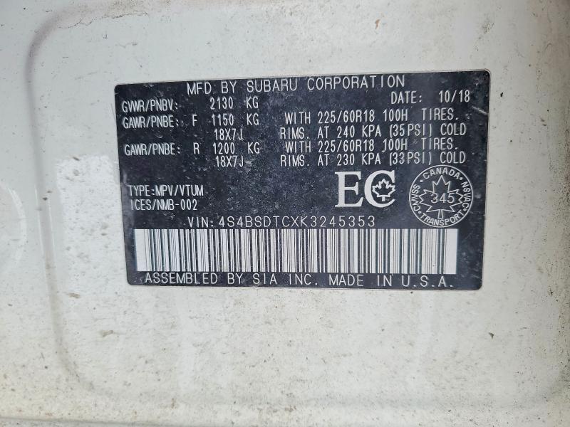 Aukcja sprzedaży 2019 Subaru Outback, vin: 4S4BSDTCXK3245353, numer aukcji: 78983245