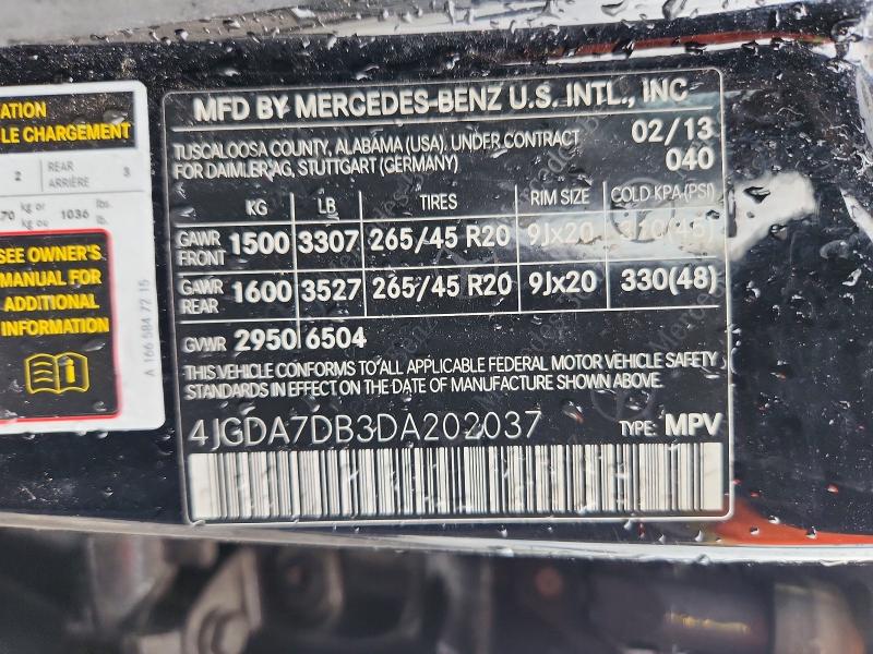 76594145 :رقم المزاد ، 4JGDA7DB3DA202037 vin ، 2013 Mercedes-benz Ml 550 4ma مزاد بيع