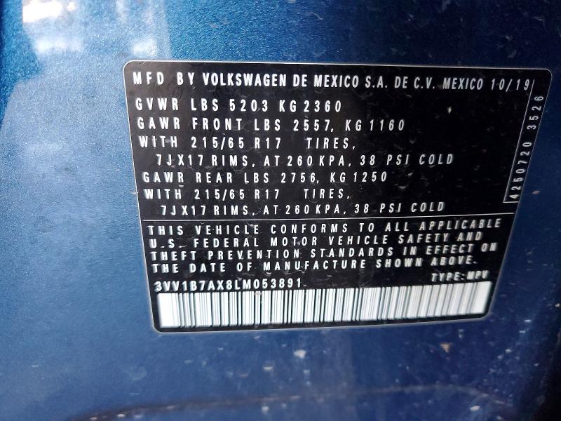 Продаж на аукціоні авто 2020 Volkswagen Tiguan, vin: 3VV1B7AX8LM053891, номер лоту: 75348685