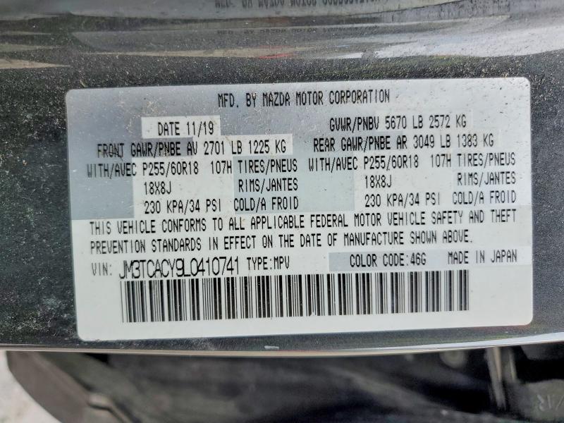 Aukcja sprzedaży 2020 Mazda Cx-9, vin: JM3TCACY9L0410741, numer aukcji: 77116975