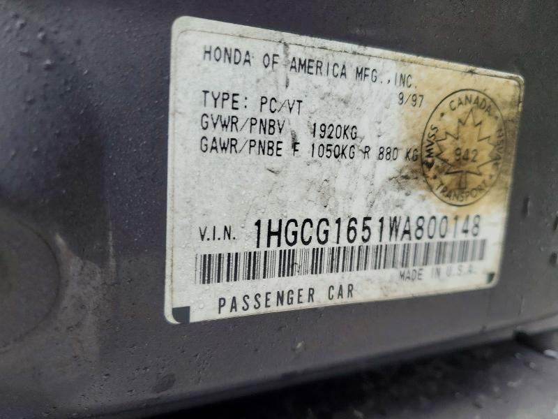 Aukcja sprzedaży 1998 Honda Accord, vin: 1HGCG1651WA800148, numer aukcji: 77928075