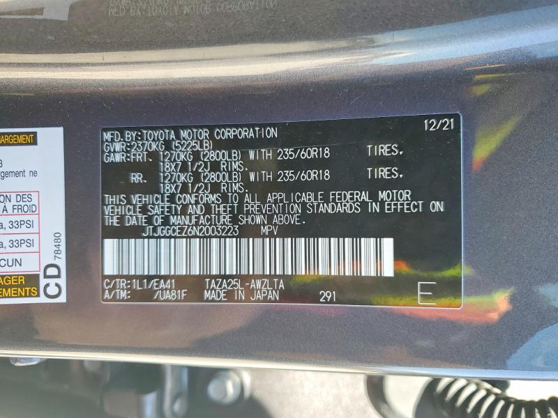 Aukcja sprzedaży 2022 Lexus Nx 350, vin: JTJGGCEZ6N2003223, numer aukcji: 78653095