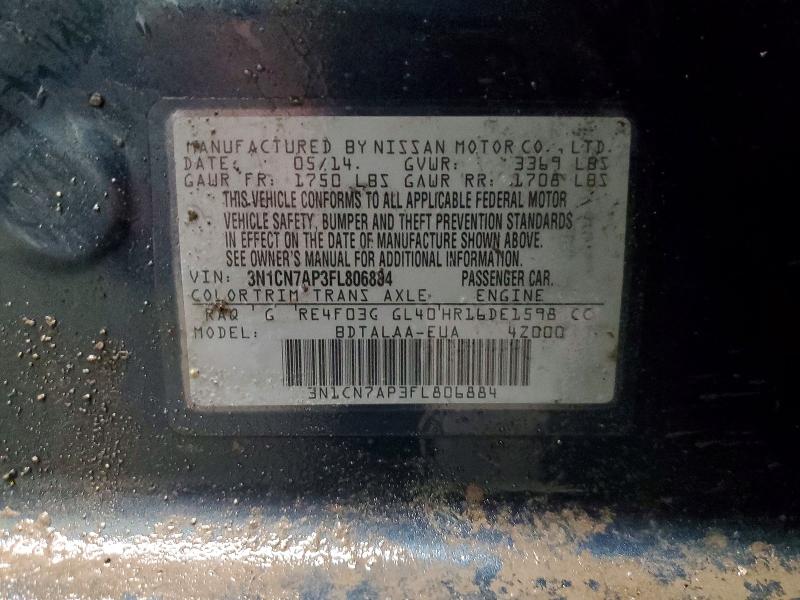 Aukcja sprzedaży 2015 Nissan Versa, vin: 3N1CN7AP3FL806884, numer aukcji: 78778215