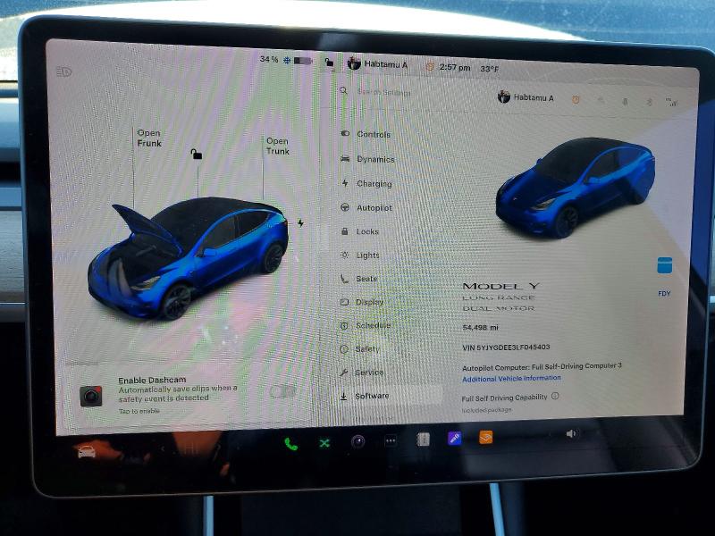 75887395 :رقم المزاد ، 5YJYGDEE3LF045403 vin ، 2020 Tesla Model Y مزاد بيع