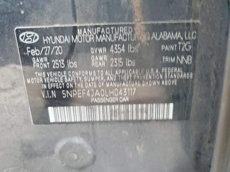 77925925 :رقم المزاد ، 5NPEF4JA0LH043117 vin ، 2020 Hyundai Sonata مزاد بيع