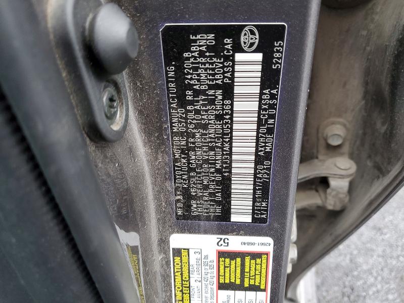 Продажа на аукционе авто 2020 Toyota Camry Hybrid, vin: 4T1J31AK4LU534368, номер лота: 75850585