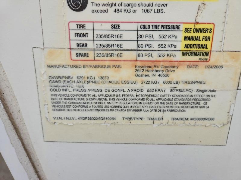 Продажа на аукционе авто 2006 Keystone Rv Montana Hi, vin: 4YDF3602X6D519254, номер лота: 74553145