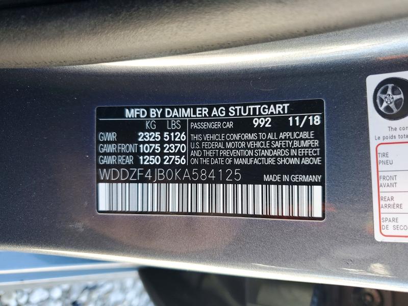 Продаж на аукціоні авто 2019 Mercedes-benz E, vin: WDDZF4JB0KA584125, номер лоту: 78403445