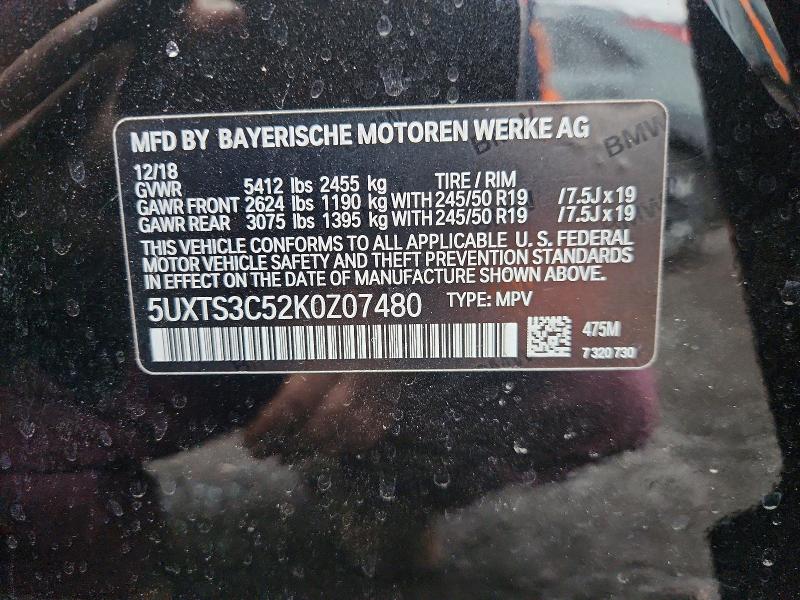 Продаж на аукціоні авто 2019 Bmw X3, vin: 5UXTS3C52K0Z07480, номер лоту: 78918465