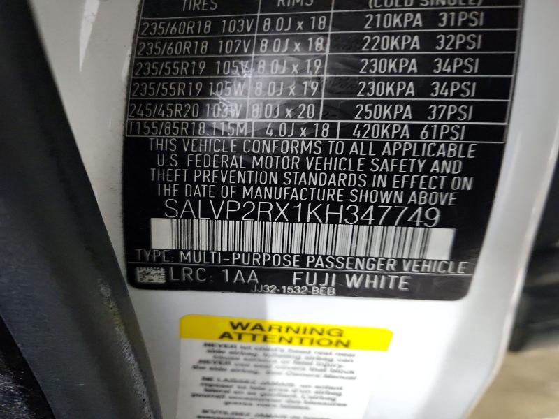 Продажа на аукционе авто 2019 Land Rover Range Rover Evoque, vin: SALVP2RX1KH347749, номер лота: 77979045