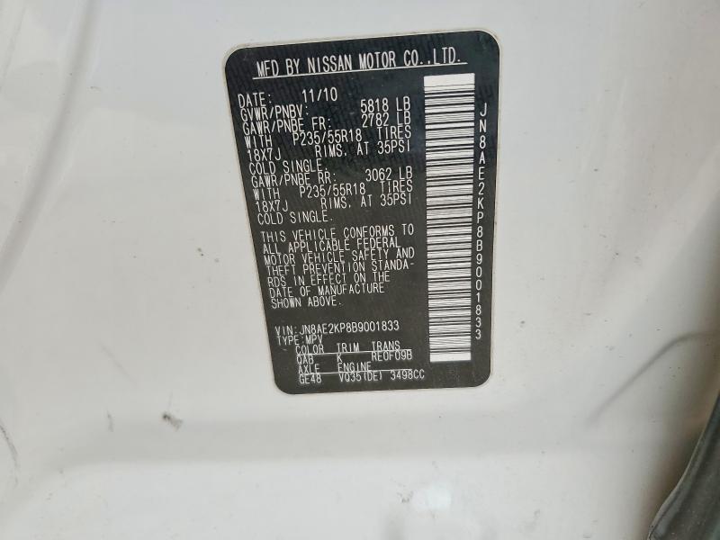 Aukcja sprzedaży 2011 Nissan Quest, vin: JN8AE2KP8B9001833, numer aukcji: 78558165