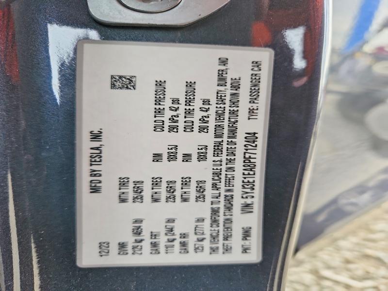 76182775 :رقم المزاد ، 5YJ3E1EA8PF712404 vin ، 2023 Tesla Model 3 مزاد بيع
