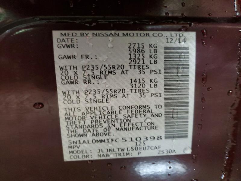 75268265 :رقم المزاد ، 5N1AL0MM1FC510398 vin ، 2015 Infiniti Qx60 مزاد بيع