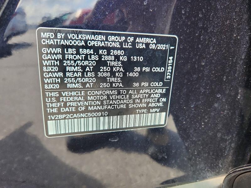 79042075 :رقم المزاد ، 1V2BP2CA5NC500910 vin ، 2022 Volkswagen Atlas مزاد بيع