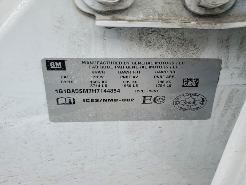 74428775 :رقم المزاد ، 1G1BA5SM7H7144854 vin ، 2017 Chevrolet Cruze مزاد بيع