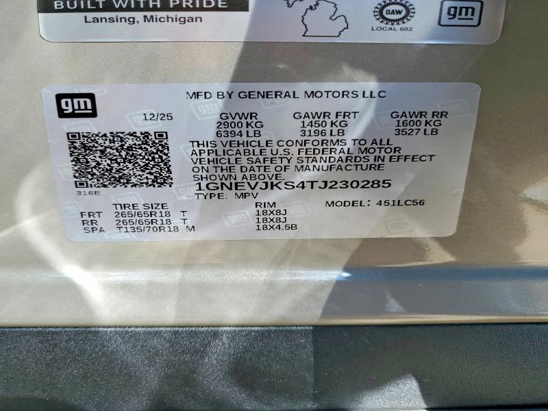77224605 :رقم المزاد ، 1GNEVJKS4TJ230285 vin ، 2026 Chevrolet Traverse مزاد بيع