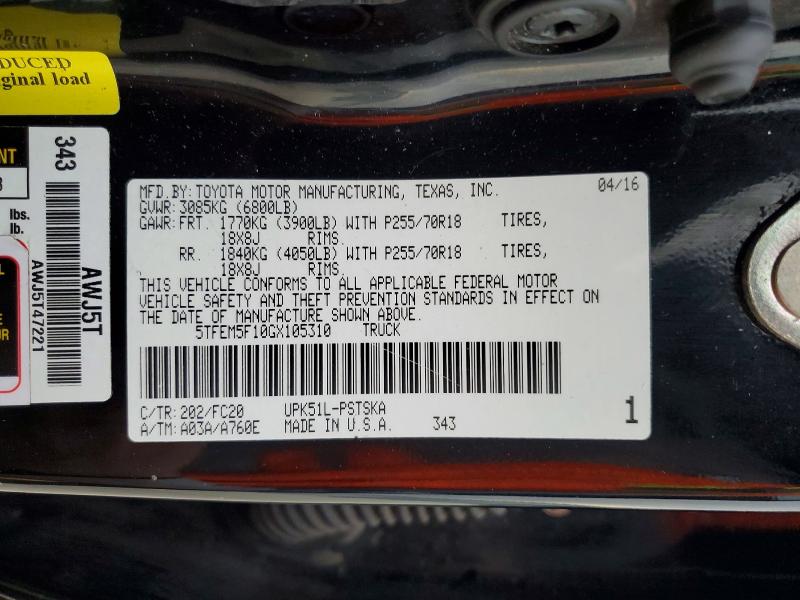 Продажа на аукционе авто 2016 Toyota Tundra Cre, vin: 5TFEM5F10GX105310, номер лота: 77215095