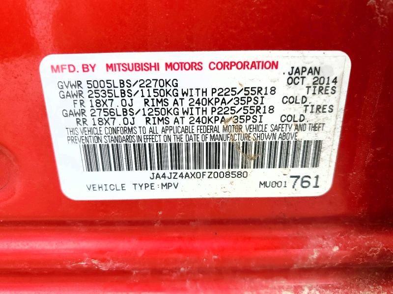 Aukcja sprzedaży 2015 Mitsubishi Outlander, vin: JA4JZ4AX0FZ008580, numer aukcji: 77534285