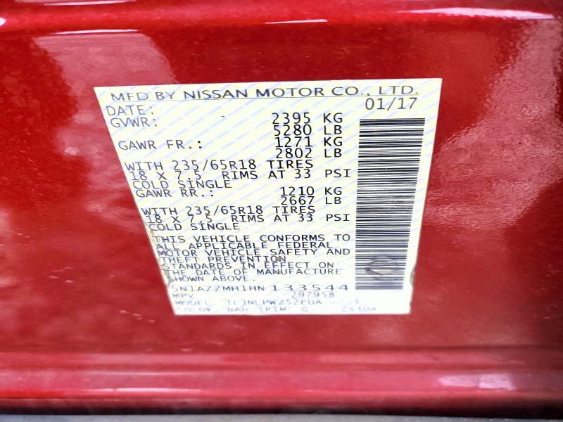 Aukcja sprzedaży 2017 Nissan Murano, vin: 5N1AZ2MH1HN133544, numer aukcji: 78805025