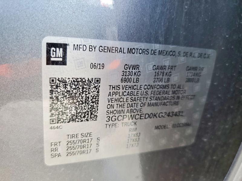 Продаж на аукціоні авто 2019 Chevrolet Silverado, vin: 3GCPWCED0KG243431, номер лоту: 75065865