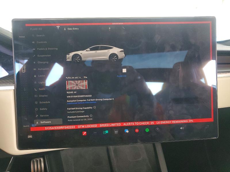 2024 Tesla Model S მანქანა იყიდება აუქციონზე, vin: 5YJSA1E69RF542222, აუქციონის ნომერი: 78834685