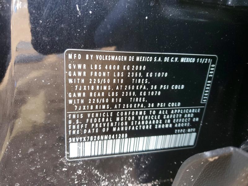 76161425 :رقم المزاد ، 3VVYX7B26NM041289 vin ، 2022 Volkswagen Taos مزاد بيع