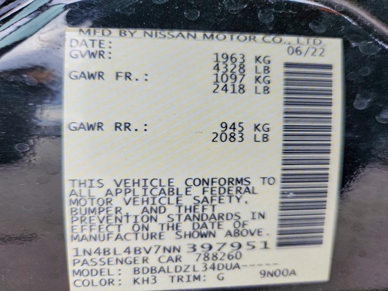 Продаж на аукціоні авто 2022 Nissan Altima, vin: 1N4BL4BV7NN397951, номер лоту: 78907165