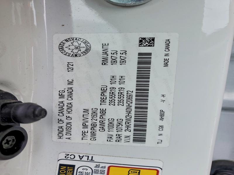 76359785 :رقم المزاد ، 2HKRW2H40NH206972 vin ، 2022 Honda Cr-v مزاد بيع