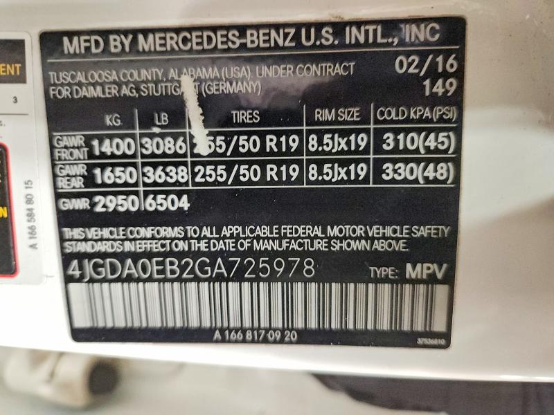 Продажа на аукционе авто 2016 Mercedes-benz Gle 300d 4, vin: 4JGDA0EB2GA725978, номер лота: 77389645