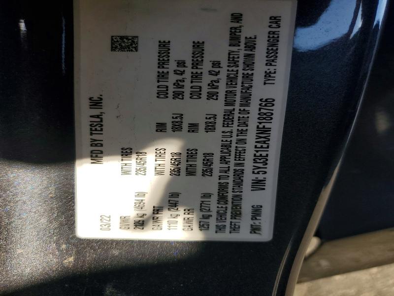 Продажа на аукционе авто 2022 Tesla Model 3, vin: 5YJ3E1EAXNF188766, номер лота: 78823545