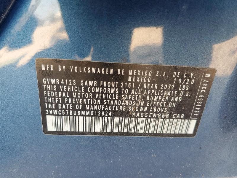 2021 Volkswagen Jetta მანქანა იყიდება აუქციონზე, vin: 3VWC57BU6MM012824, აუქციონის ნომერი: 78371165