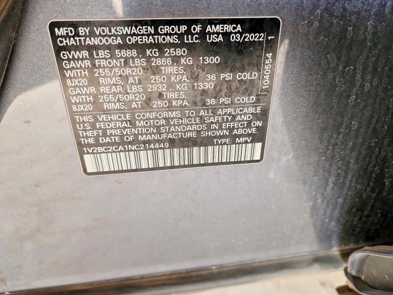 Продаж на аукціоні авто 2022 Volkswagen Atlas Cross Sport, vin: 1V2BC2CA1NC214449, номер лоту: 78089415